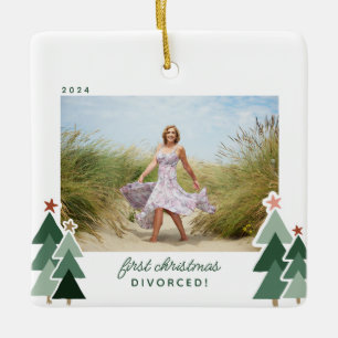 Erstes Weihnachten geschieden Rustikale Bäume Foto Keramikornament