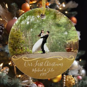 Erstes Weihnachten Gold Custom Paar Personalisiert Keramik Ornament