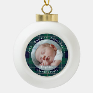 Erstes Weihnachten Großeltern Grüner Karierter Bab Keramik Kugel-Ornament