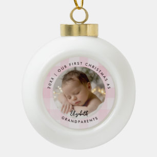 Erstes Weihnachten Großeltern Rosa Karo Baby-Foto Keramik Kugel-Ornament