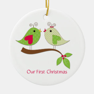Erstes Weihnachten Grüne Punkte Liebesvögel auf St Keramik Ornament