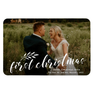Erstes Weihnachten Handgeschriebene Hochzeitsfoto Magnet