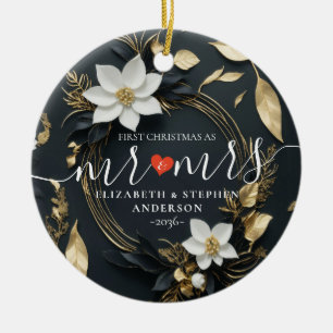 Erstes Weihnachten Herr Frau Hochzeit Weißer Blume Keramik Ornament