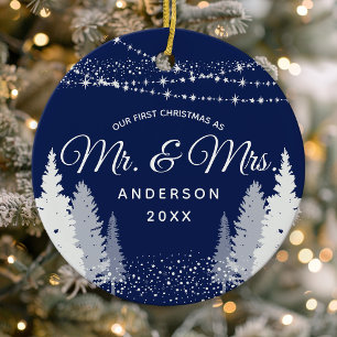 Erstes Weihnachten Herr Frau Navy Winter Lichterke Keramik Ornament
