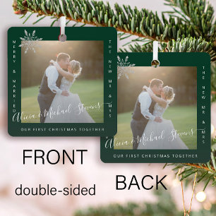 Erstes Weihnachten Herr und Frau 2 Fotos Paar grün Ornament Aus Metall