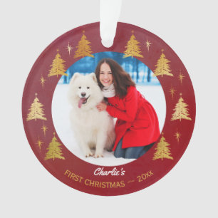 Erstes Weihnachten Hund Haustier Foto Rote Baum Ornament