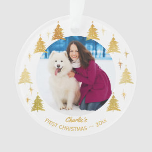 Erstes Weihnachten Hund Haustier Foto Weiß und Gol Ornament