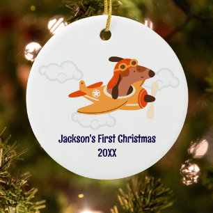 Erstes Weihnachten Hund Pilot Flugzeug Wolke Lusti Keramik Ornament