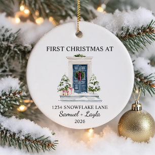 Erstes Weihnachten im neuen Zuhause Wasserfarbe Bl Keramik Ornament