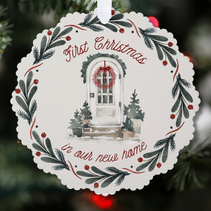 Erstes Weihnachten im neuen Zuhause Wasserfarbe Kr Ornament Karte