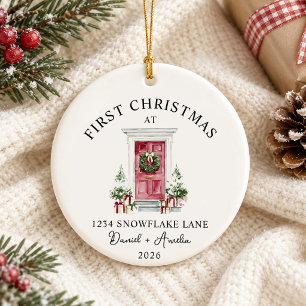 Erstes Weihnachten im neuen Zuhause Wasserfarbe Ro Keramik Ornament