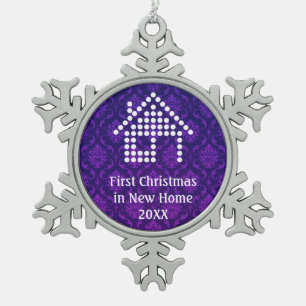 Erstes Weihnachten in neuem Zuhause   Damast Schneeflocken Zinn-Ornament