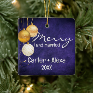 Erstes Weihnachten in Purpurleder verheiratet Keramikornament