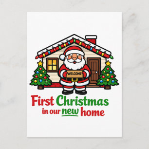 Erstes Weihnachten in unserem neuen Haus Santa Postkarte