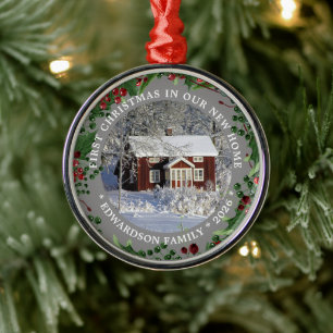 Erstes Weihnachten in unserem neuen Zuhause Foto Ornament Aus Metall