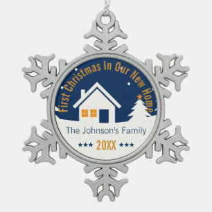 Erstes Weihnachten in unserem neuen Zuhause   Schneeflocken Zinn-Ornament