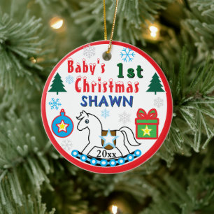 Erstes Weihnachten Junge Weißes Pferd Frieden Keramik Ornament