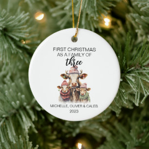 Erstes Weihnachten Kuhfamilie zu Dritt Keramik Ornament