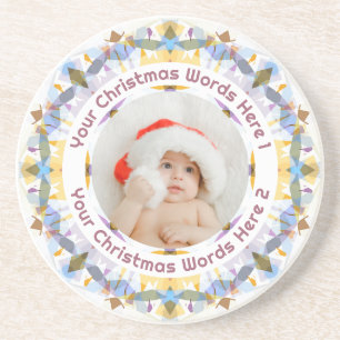 Erstes Weihnachten Lila Gelb Familienfoto-Geschenk Getränkeuntersetzer