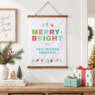 Erstes Weihnachten Merry & Bright Personalisierte Wandteppich Mit Holzrahmen