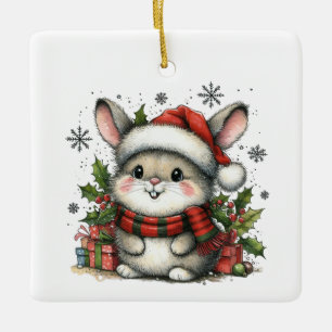Erstes Weihnachten mit süßem Hasen und Geschenken Keramikornament