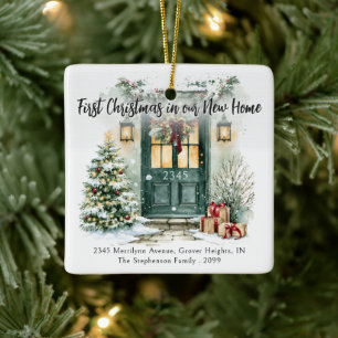 Erstes Weihnachten Neue Heimatadresse Foto Wasserf Keramikornament