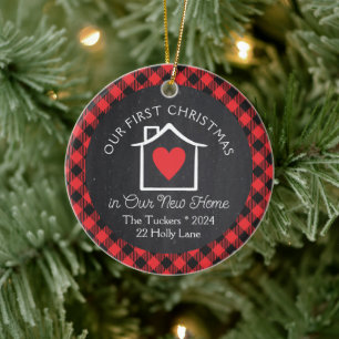 Erstes Weihnachten Neues Zuhause Herz Kariert Schi Keramik Ornament
