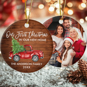 Erstes Weihnachten Neues Zuhause LKW Holz FOTO Keramik Ornament