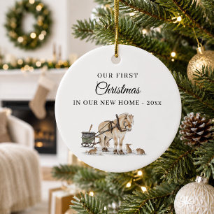 Erstes Weihnachten neues Zuhause Winter Pferd Keramik Ornament