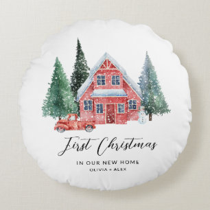 Erstes Weihnachten Personalisierter Weihnachtsbaum Rundes Kissen