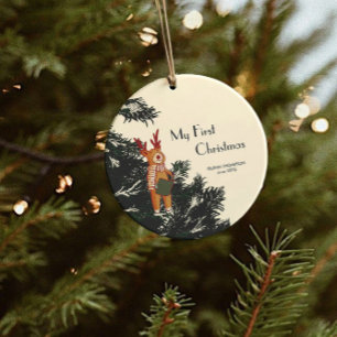 Erstes Weihnachten – Rentier singt Weihnachtsliede Keramik Ornament