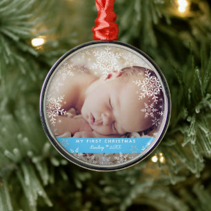 Erstes Weihnachten Schneeglöckchen Blau Silber für Ornament Aus Metall