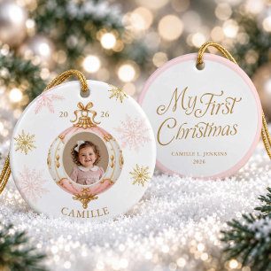 Erstes Weihnachten Schneeklocken-Foto-Ornament für Keramik Ornament
