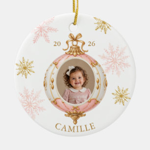 Erstes Weihnachten Schneeklocken-Foto-Ornament für Keramik Ornament