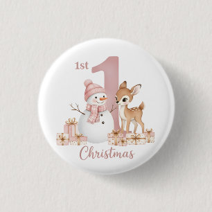 Erstes Weihnachten Schneemann Reh Mädchen Button