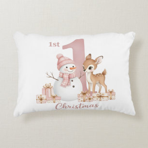 Erstes Weihnachten Schneemann Reh Mädchen Dekokissen