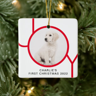 Erstes Weihnachten Süßer Welpe Freude Benutzerfoto Keramikornament