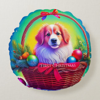 Erstes Weihnachten: Süßester Hund im Weihnachtskor Rundes Kissen