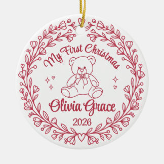 Erstes Weihnachten Teddybär Name & Jahr für Baby M Keramik Ornament