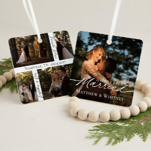 Erstes Weihnachten Verheiratet Elegantes Foto-Ande Ornament Aus Metall
