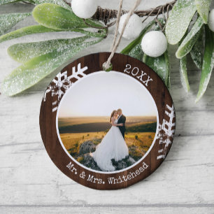 Erstes Weihnachten Verheiratet Foto Rustikales Hol Keramik Ornament