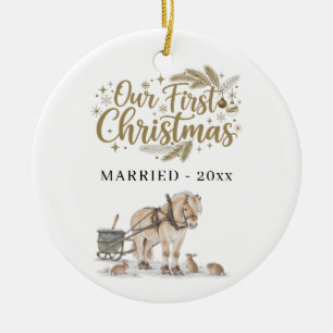 Erstes Weihnachten Verheiratet Foto Winter Pferd Keramik Ornament