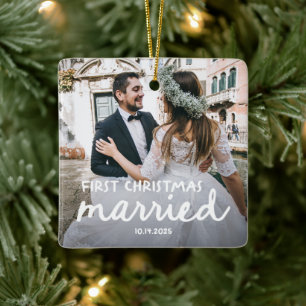 Erstes Weihnachten Verheiratet Handgezeichnete S Keramikornament