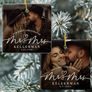 Erstes Weihnachten Verheiratet Herr und Frau Foto Keramikornament