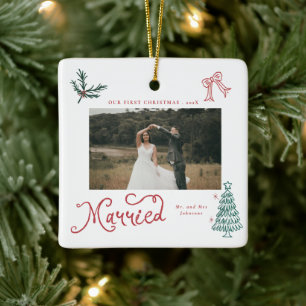 Erstes Weihnachten Verheiratet Herr und Frau Foto Keramikornament