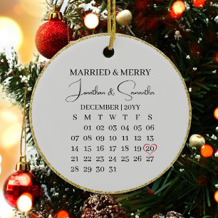 Erstes Weihnachten Verheiratet mit Datum und Foto Keramik Ornament