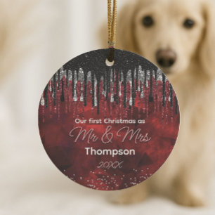 Erstes Weihnachten verheiratet schwarze rote Glitt Keramik Ornament