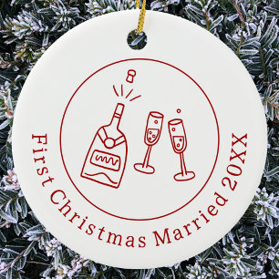 Erstes Weihnachten Verheiratet Spaß-Feier-Doodle Keramik Ornament