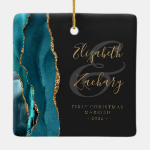Erstes Weihnachten Verheiratet Teal Achat Gold Sch Keramikornament