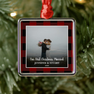 Erstes Weihnachten verheiratetes Foto Paar Urlaub Ornament Aus Metall